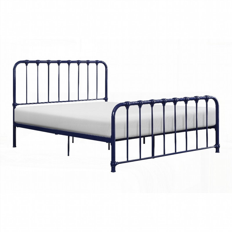 Grand lit plateforme en métal avec finition bleue - aucun sommier nécessaire, assemblage facile!, Bleu, Grand lit