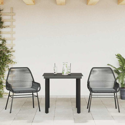 Ensemble repas de patio avec coussins en verre et poly rotin