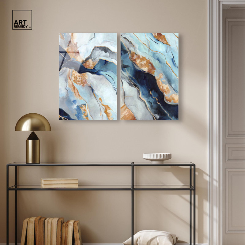 «Blush Pink Whimsy Blue Art», ensemble de 2 panneaux imprimés sur acrylique , H 30 po x l 40 po