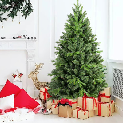 Arbre de Noël de 7,5 pi, 1599 pointes et apparence de pin réaliste, branches articulées, installation sans effort, support en métal stable, ornementation classique en PE, structure, décoration des Fêtes rapide