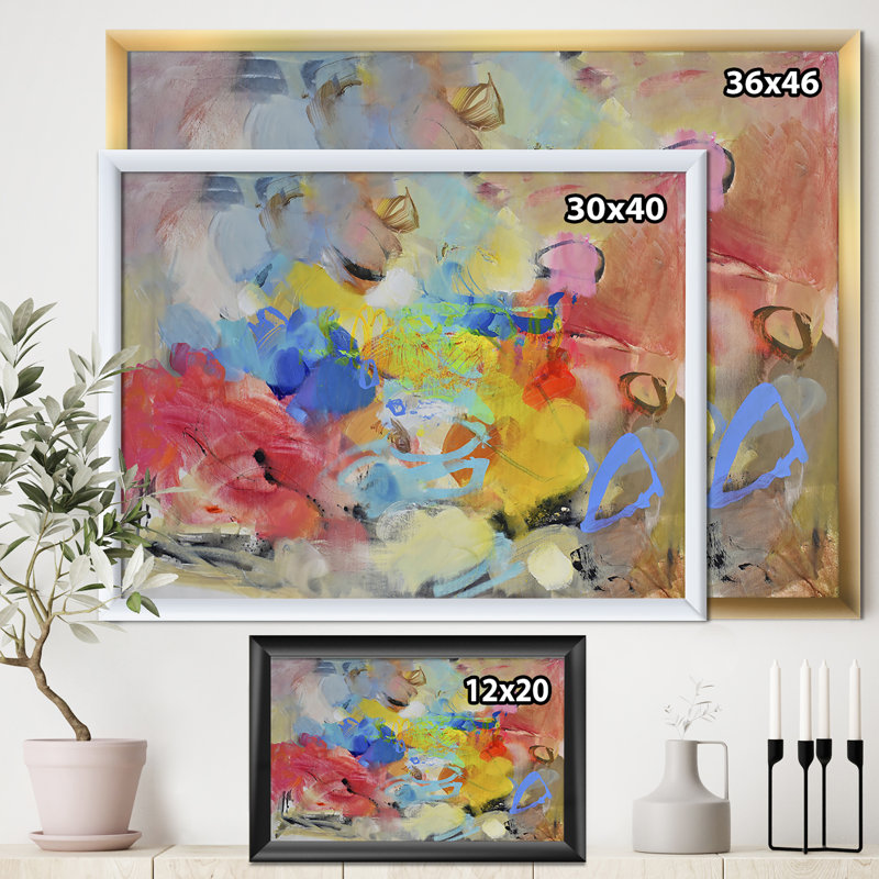 «Blue and Yellow Color Spatters III», reproduction d'art sur toile encadrée, H 30 po x l 40 po x P 1,5 po, Cadre blanc