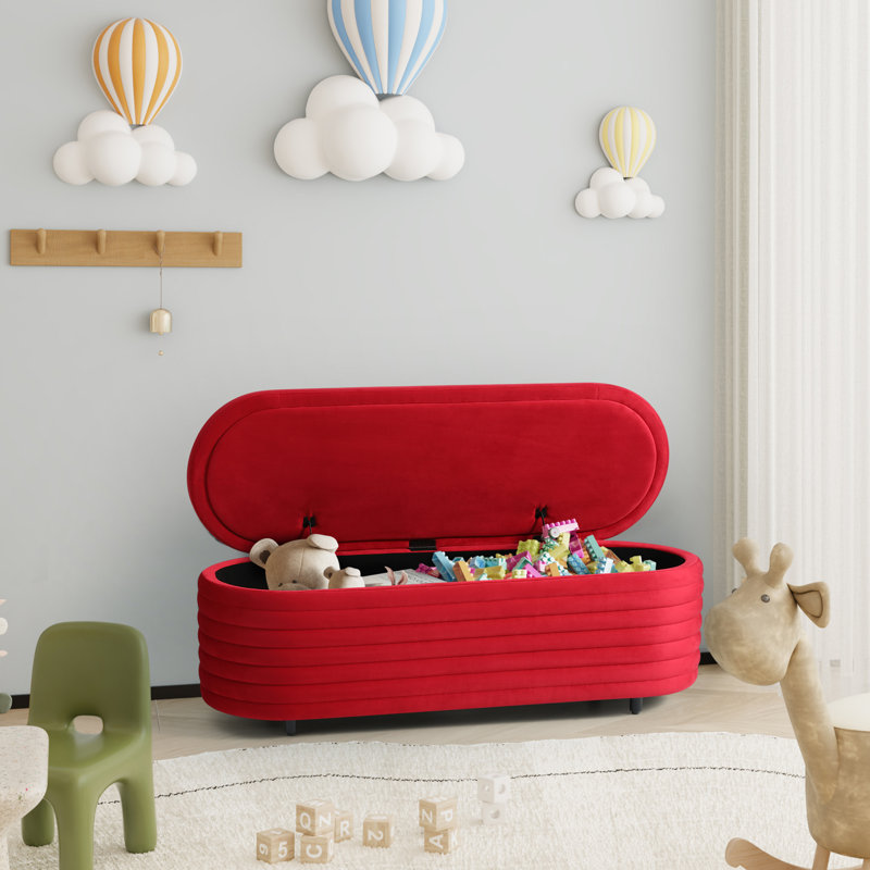 Banc de rangement rembourré en polyester Farrah, H 18,1 po x l 54 po x P 19 po, Rouge
