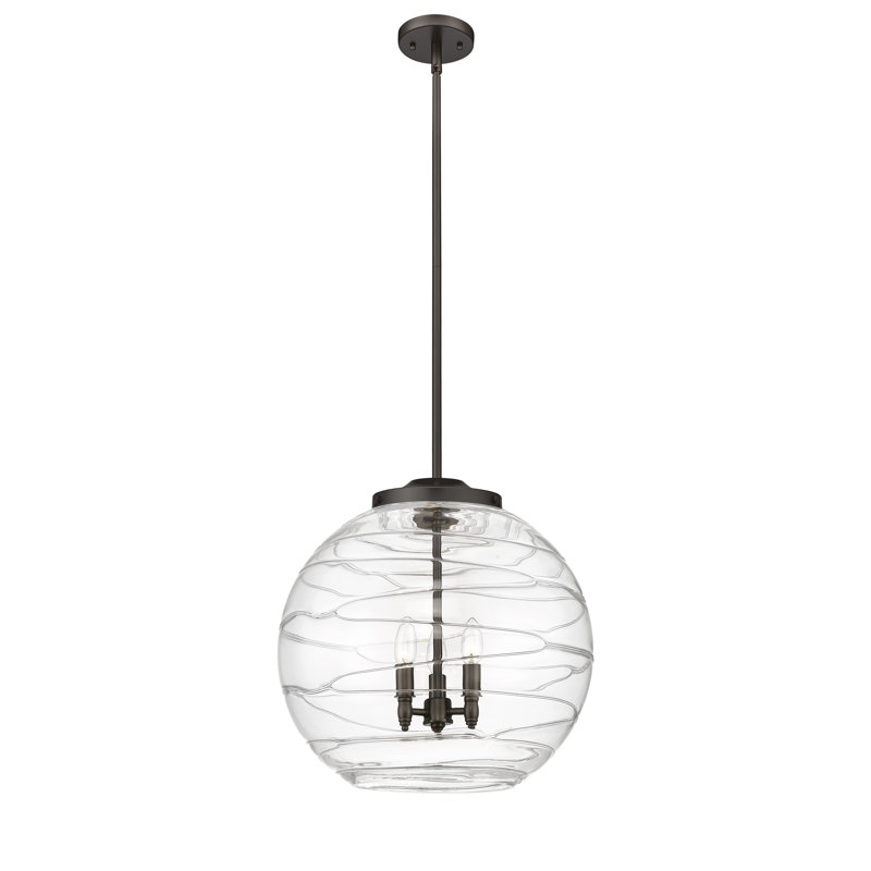 Luminaire suspendu 3 lumières Christly, H 19,5 po x l 17,88 po x P 17,88 po, Brun foncé, Transparent
