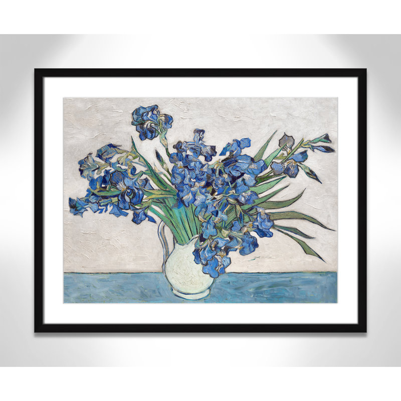Imprimé iris bleu par Vincent Van Gogh, H 29,5 po x l 23,5 po, Blanc, Encadré de boîte noir