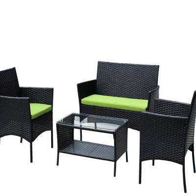 Fauteuil de patio pour l'extérieur, avec 4 fauteuils, coussins et table