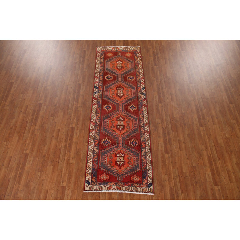 Geometric Wool Traditional Runner Rug 3x10