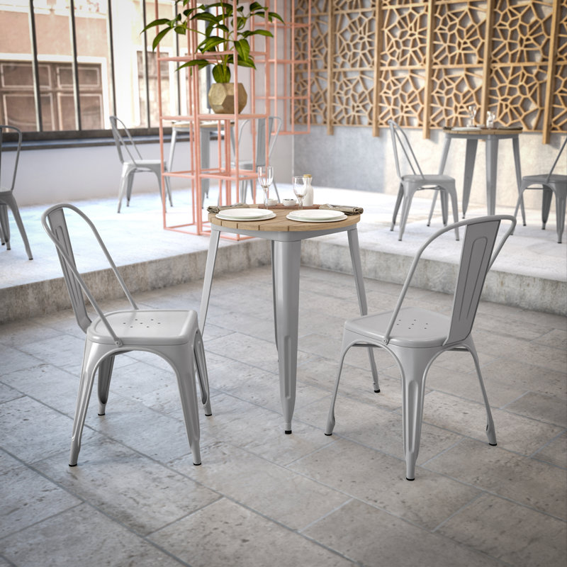 Graciana Round Commercial Indoor/Outdoor Poly Resin Restaurant Table with Steel Frame, 23.75" W x 23.75" L