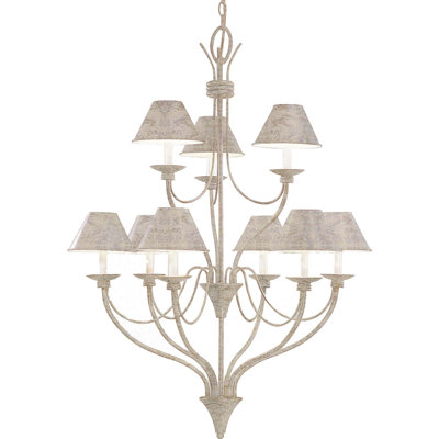 Cirebon Collection 9-Light Indoor Castle Beige Hanging Chandelier with Metal Tapered Empire Shades