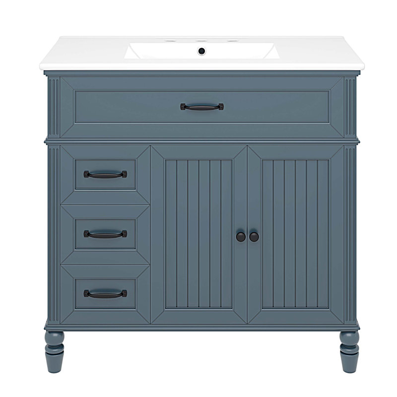 Armoire de salle de bain 36 po avec lavabo en céramique et tiroirs 36 po, Bleu