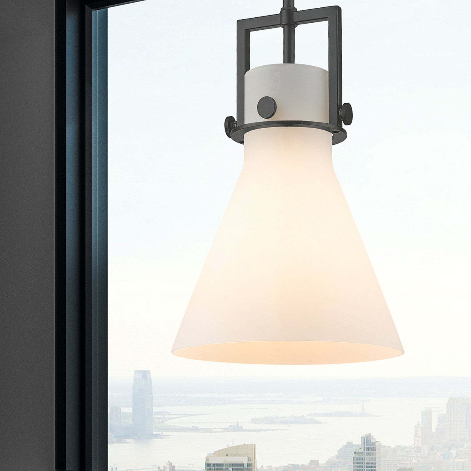 Coterie Single Light Glass Dimmable Pendant, Matte White, Matte Black, 13.63" H x 10" W x 10" D