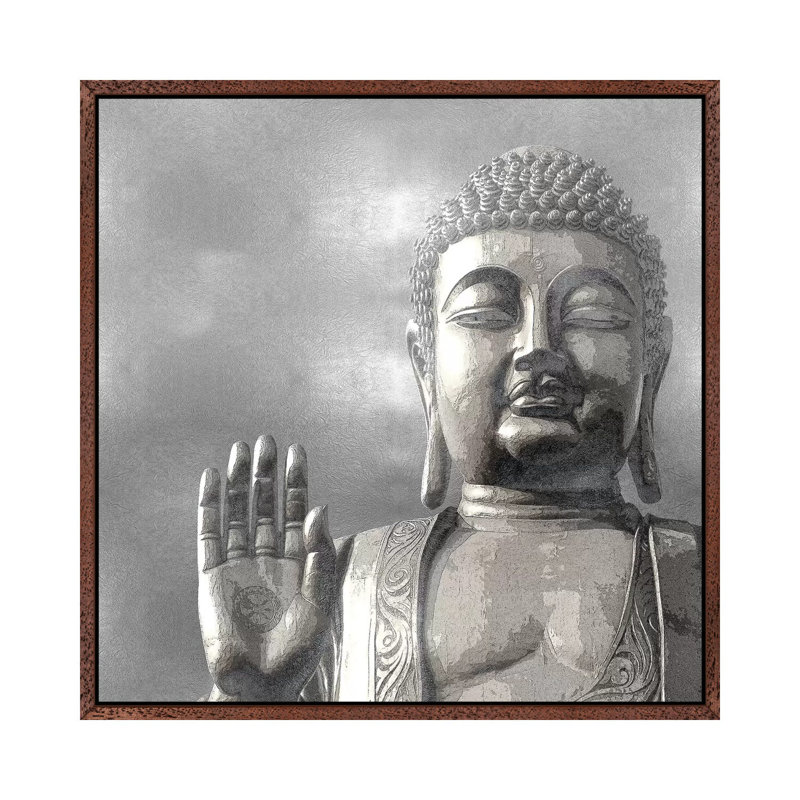 Silver Buddha 1 Piece Wall Art on Canvas, 93.98 cm H x 93.98 cm W, Classic Wood Floater Framed