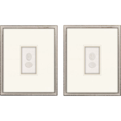 HomeRoots " Set Of Two Portrait Intaglio II Silver Framed Print Wall Art " 2 - Pieces