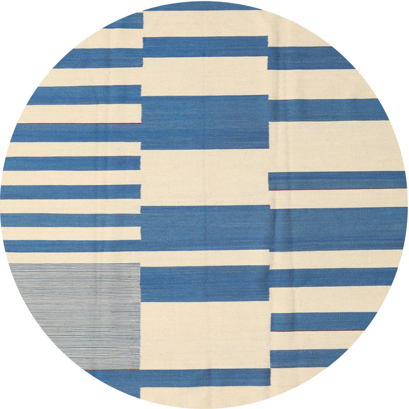 Tapis abstrait bleu / beige, Rond 8 pi