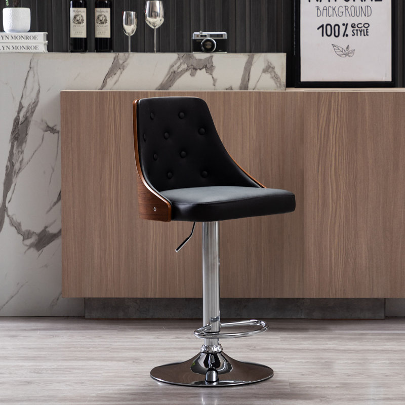 Arefa Swivel Adjustable Height Bar Stool, Black