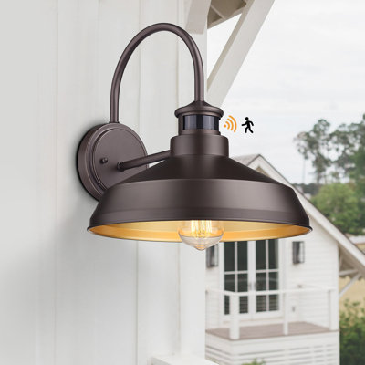 Motion Sensor Farmhouse Wall Sconce – Oil Rubbed Bronze Outdoor Barn Light, Exterior Wall Fixture, 1-Pack
