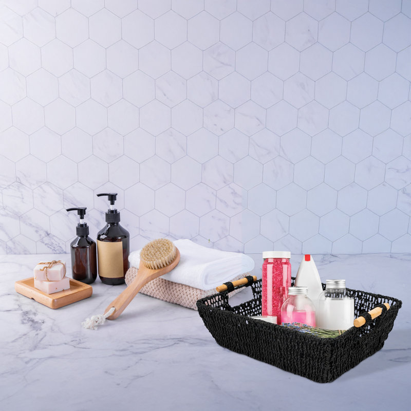 Wicker Storage Basket Set 2, Large,, Black