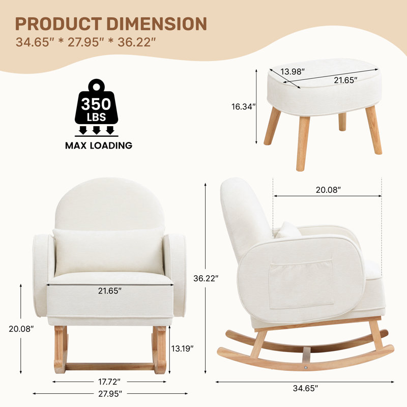 Chaise berçante rembourrée avec repose-pieds Teddy, Beige