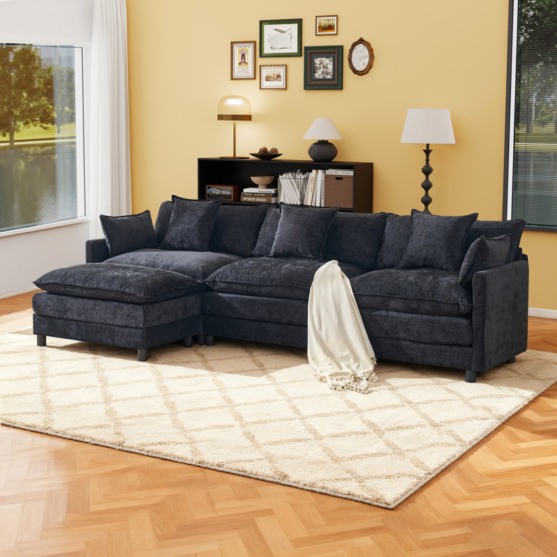 Canapé modulaire modulaire en L 107,5 "avec canapé-lit modulaire en L 107,5" avec repose-pieds en chenille et siège profond pour salon, chambre à coucher et appartement