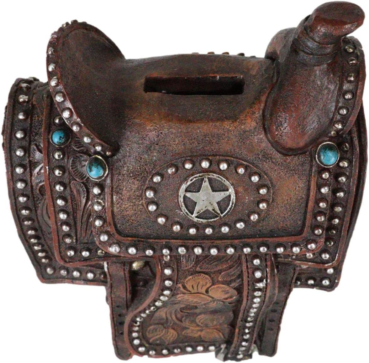 Western Cowboy Horse Saddle Rope Turquoise Cross Salt Pepper Shakers Holder