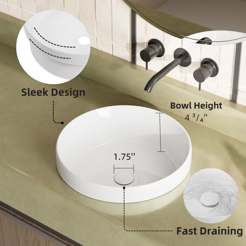 Lavabo vasque en céramique semi-encastré Los Flexi, H 5,31 po x L 15,75 po x l 15,75 po