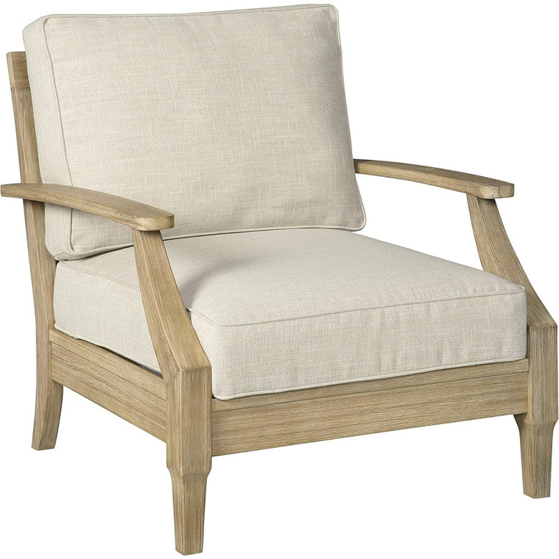 Wood Single Cushioned Lounge Chair, Beige