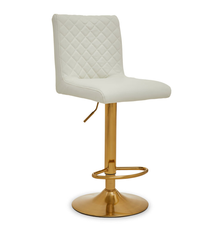 Counter Stool with Metal Frame, White, Gold