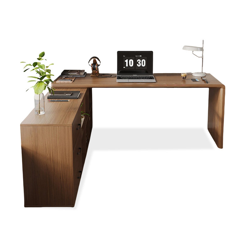 86.61"Dark walnut L-Shaped Solid Wood desks, 29.53" H x 70.87" W x 23.62" D, Left Hand Return