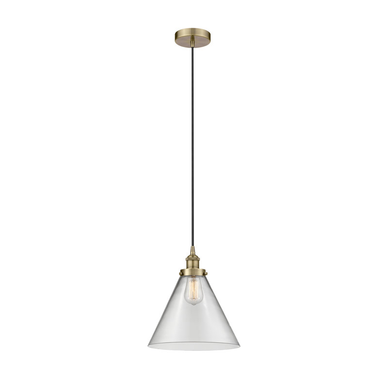 Mini-luminaire suspendu 1 lumière Cone, Laiton antique, Clair