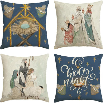 Housses de coussin de Noël flocon de neige de la Sainte Nuit de Noël, housse de coussin de Noël 18 x 18 pouces pour Noël, ensemble de 4 canapés