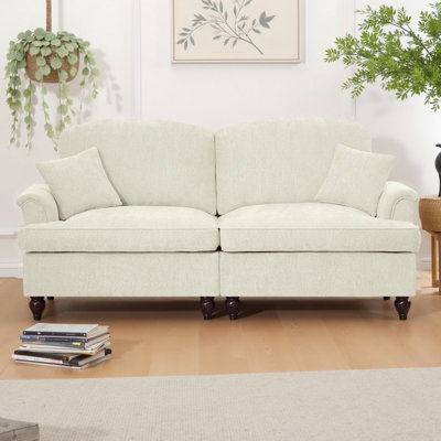 Mid Century Oversized 2-Seater Sofa Elegant Chenille Loveseat Couch with Removable Ruffled Skirts, Flared Arms & Spindle Legs, Convertible Dual-Style by Alcott Hill