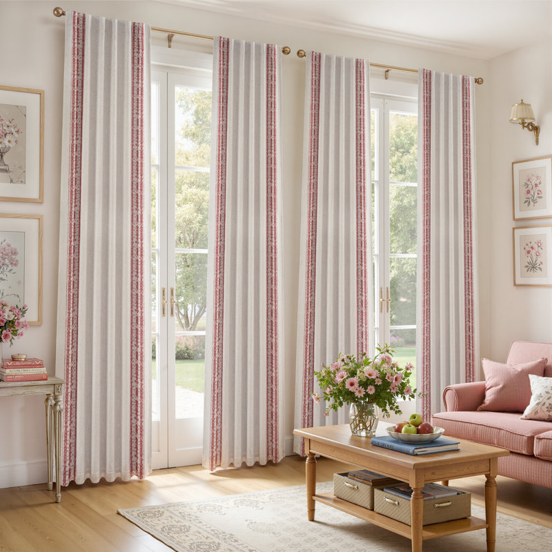 Boho Linen Blackout Curtains Double Layer Thermal Insulated Farmhouse Vintage Retro Printed Trim Pattern Lined Drapes for Living Room Bedroom Back Tab 2 Panels