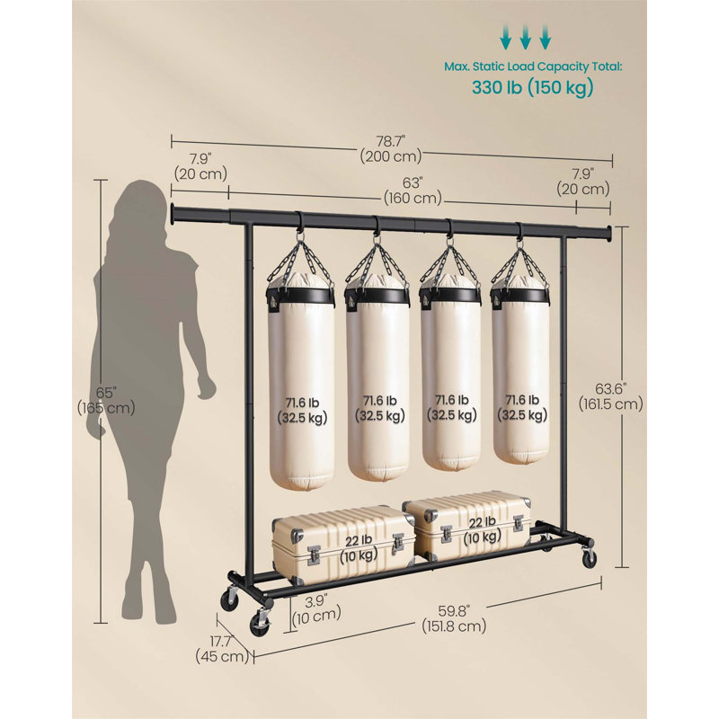 Bonville Adjustable Rolling Clothing Rack, Black