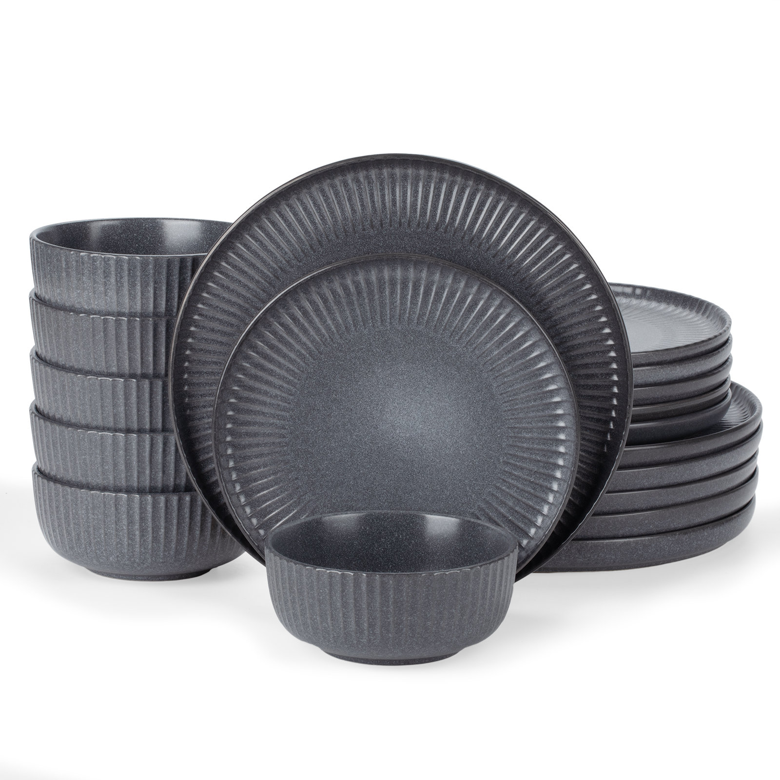 Stoneware Dinnerware Set, Matte Black Gray