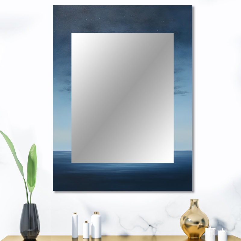Magical Forest Moons Melody I - Minimalism Decorative Mirror, Blue Wall Mirror, Printed Metal Art, 40" x 30"