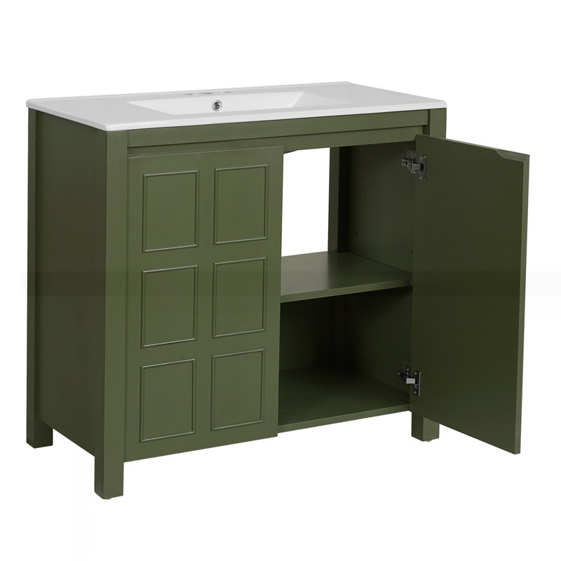 36 " Bathroom Vanity Organizer With Ceramic Sink, Green