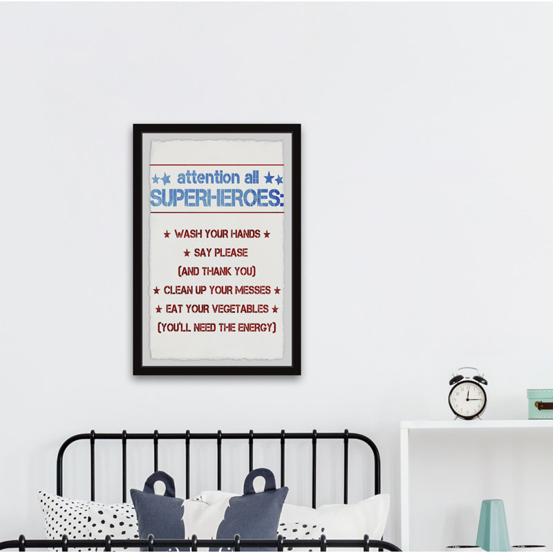 «Superhero House Rules», reproduction encadrée, H 12 po x l 8 po x P 1,5 po