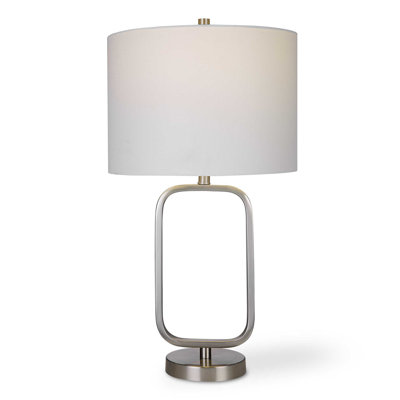  Lampe de table en nickel brossé avec abat-jour en tissu blanc H 26,5 po