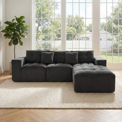 Canapé modulaire à compression en L de 101 po, canapé Cloud à 3 places confortable, tissu Arona, avec repose-pieds mobile, ensemble de bricolage gratuit, convient au salon, à la chambre à coucher, à l’appartement