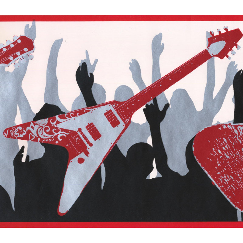 Guitare, gens, danse, bordure murale, Rouge / Mauve