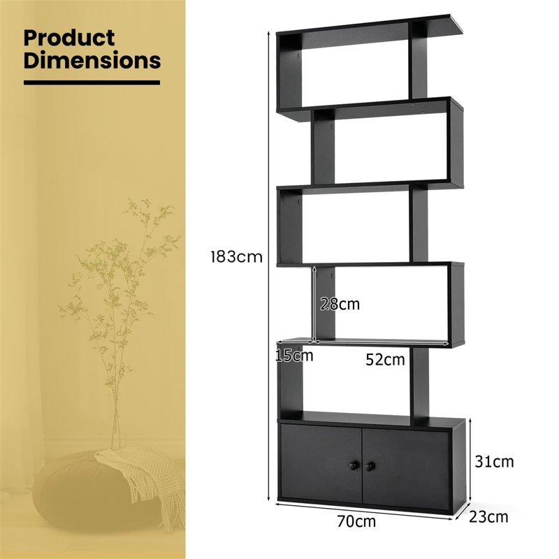 Paigelynn 183cm H x 70cm W Geometric Bookcase, Black