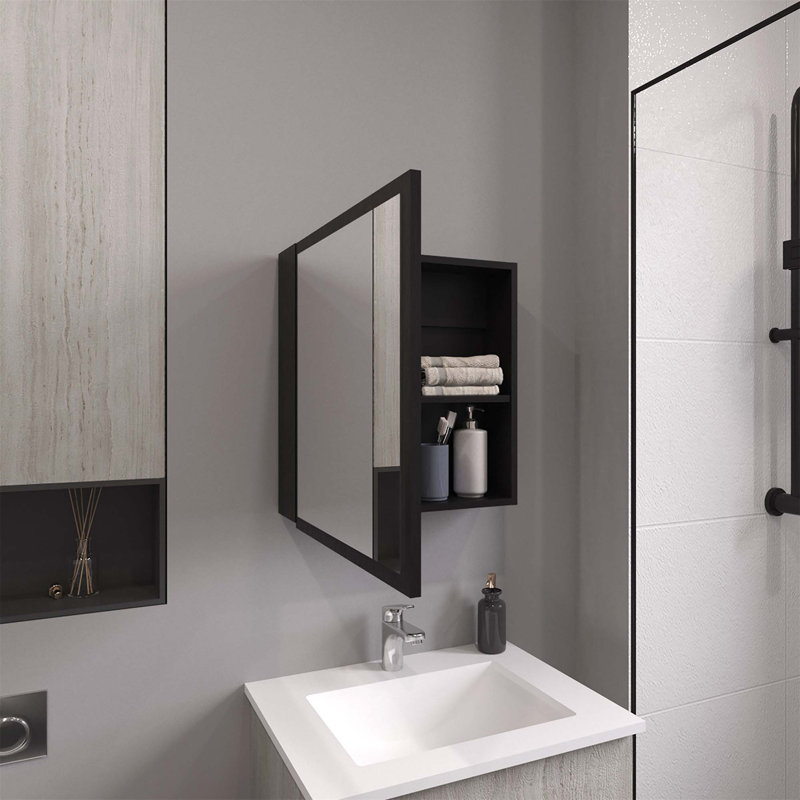 Armoire à pharmacie Duma Mirror, une porte avec quatre tablettes intérieures pour la salle de bain et la cuisine