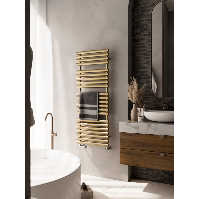 Rolo Towel Heated Towel Rail, 136cm H  x 52cm W x 12.7cm D, Brass