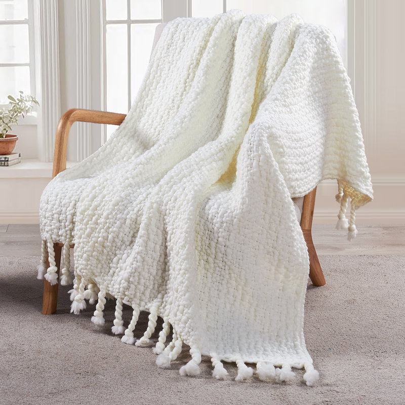 Knitted Throw Blanket, Antique White