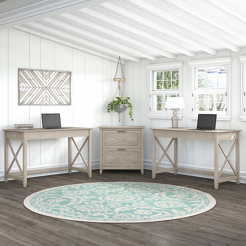 Huckins 3 Piece Writing Desk Office Set, Washed Gray