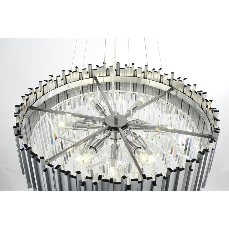 Lustre rond en cristal 6 lumières Transitional, Argent argent, H 11,8 po x l 16 po x P 16 po
