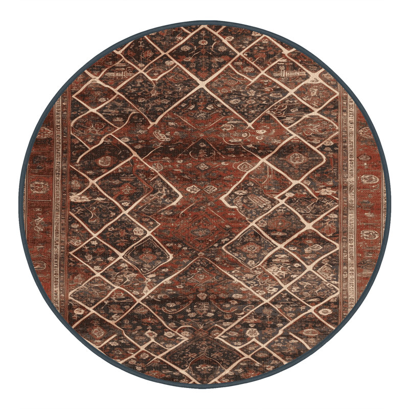 Machine Washable Persian Brown Area Rug, Round 8'