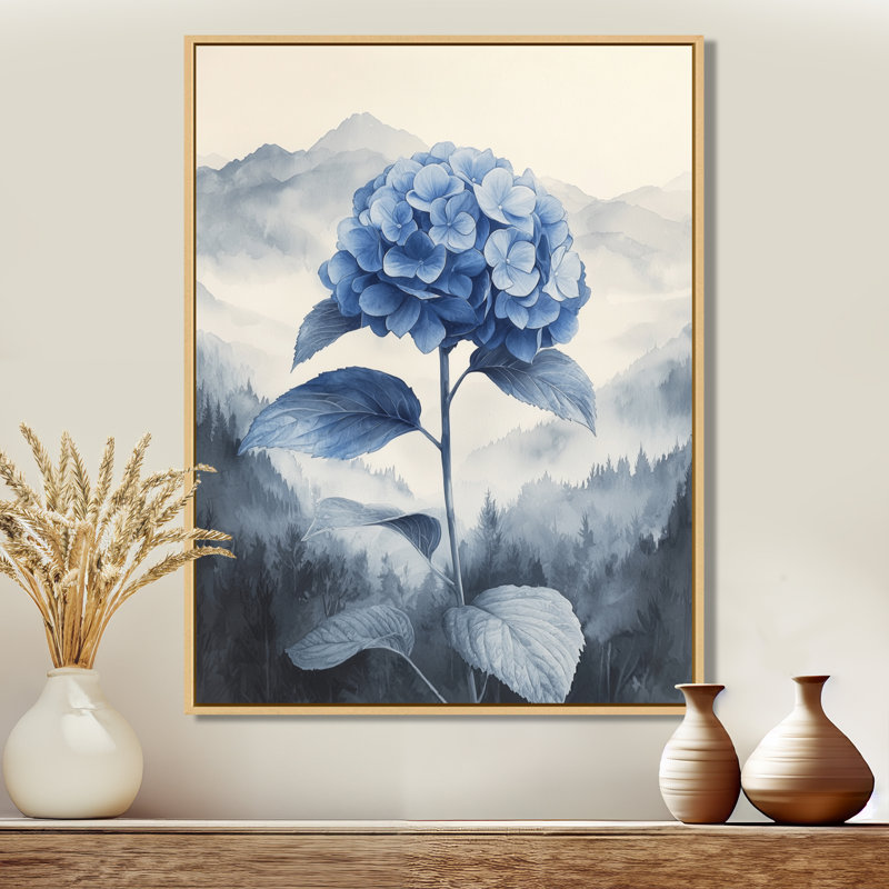 «Blue Hydrangeas In The Mist Dream I - Hydrangea», art mural sur toile, H 20 po x l 12 po, Crème, crème