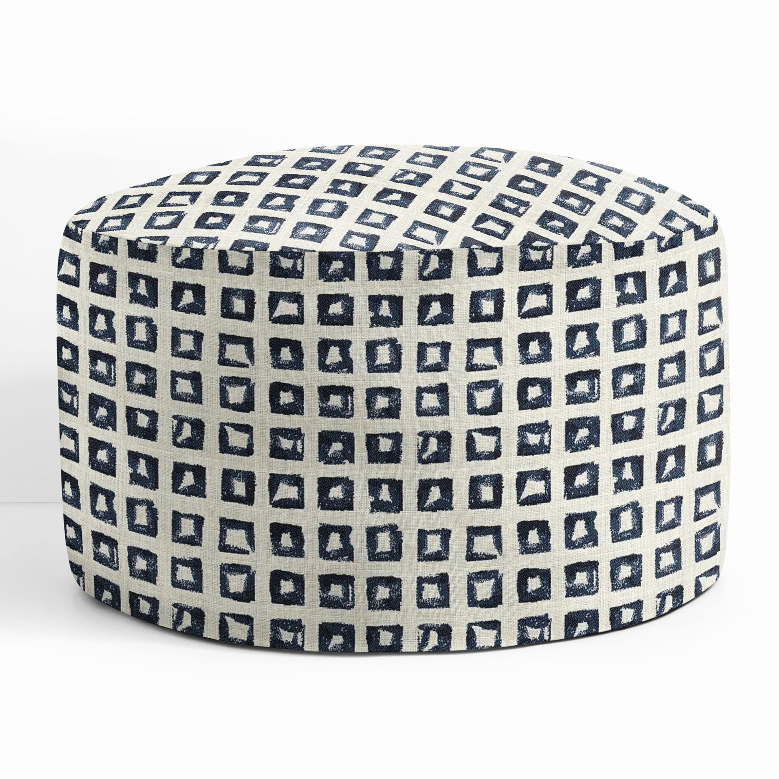 Round Upholstered Outdoor Ottoman with Cushion, Blue