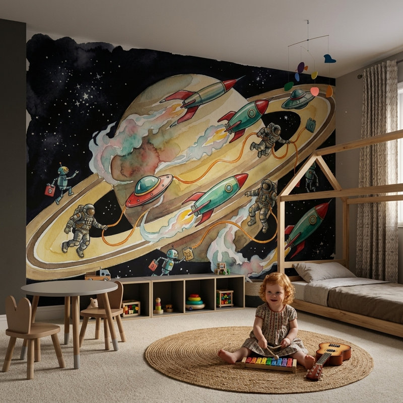 Adhésif mural Mid Century, 100 po x 96 po, Peler et coller