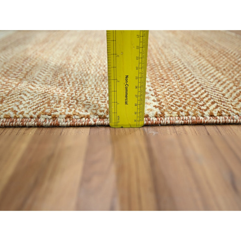 Tapis beige 2 pi x 3 pi beige-rouille, ton sur ton, motif d'herbe moderne, noué à la main, laine et soie, tapis, échantillon